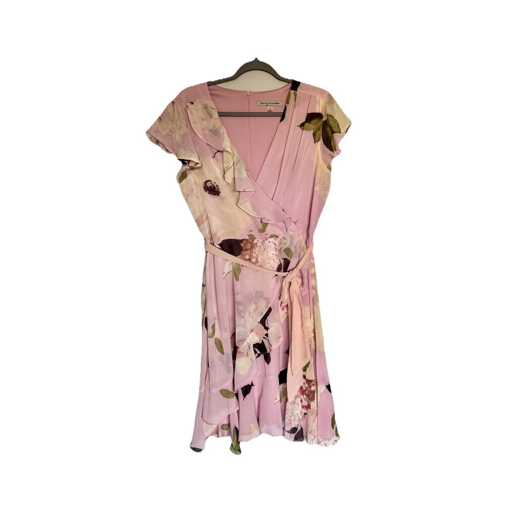 Womens Romantic Feminine Pink Floral Faux Wrap Donny and‎ Nicole Dress Size 12